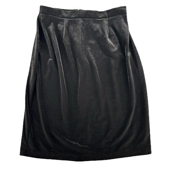 R&K Evening Vintage Y2K Black Velvet Midi Skirt 10 Petite Gothic Going Out - Picture 1 of 6
